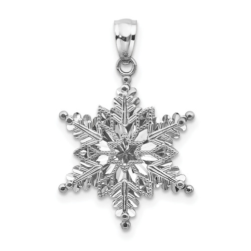 14KT Gold  White Gold Polished and Textured 2 Level Snowflake Pendant