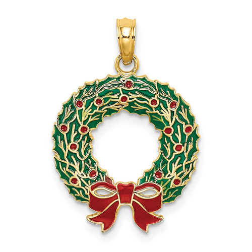 14KT Gold  Enamel CHRISTMAS WREATH Charm