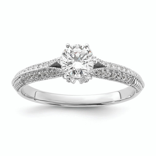 14K White Gold (Holds 1/2 carat (5.2mm) Round Center) 1/4 carat Diamond Semi-Mount Engagement Ring RM6557E-050-WAA