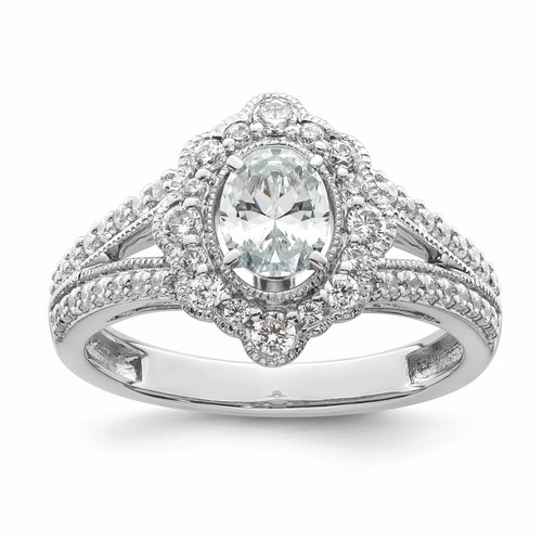 14K White Gold Vintage Halo (Holds 1/2 carat (5.2mm) Oval Center) 1/2 carat Diamond Semi-mount Engagement Ring RM8724E-050-WAA