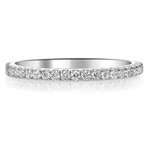 French Half Pave White Diamond Band in 14KT Gold ur1936wb