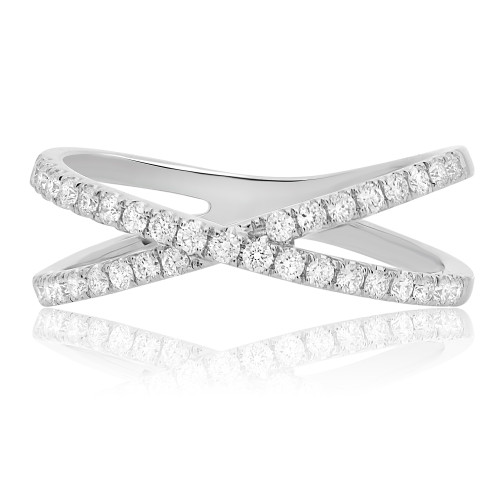 White Gold  & Diamond Criss Cross Ring in 14KT Gold MR684