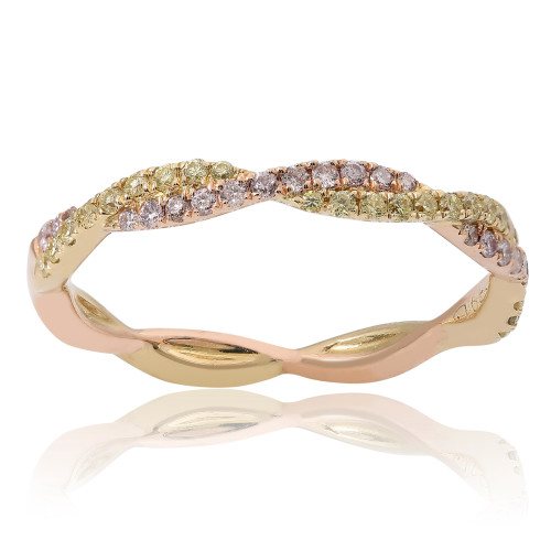 Criss Cross Tri-Colored Diamond Ring in 14KT Gold kr2381yr