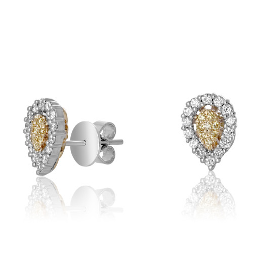 Pear Shape Fancy Yellow Diamond Earrings in 14KT Gold NE824D