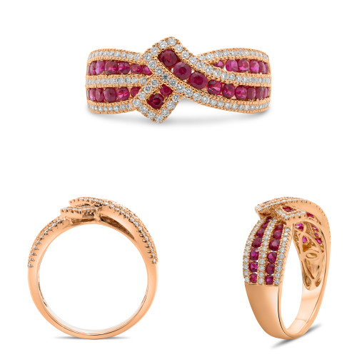 Rose Gold  Ruby & Diamond Ribbon Ring in 14KT Gold UR2118