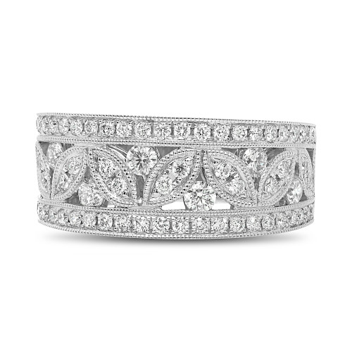 Wide Milgrain & White Diamond Band in 14KT Gold kr2286w