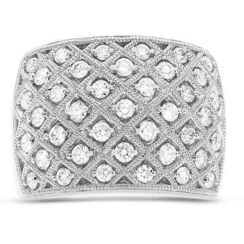 Wide White Diamond Lattice Band in 14KT Gold mr714