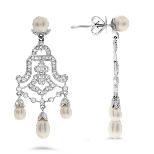 Trueing Diamond and Pearl Chandelier Earrings s in 18K White Gold in 14KT Gold ke1563wprl