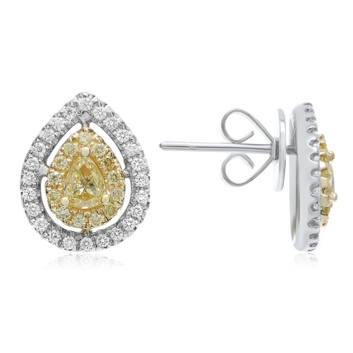 Pear Shape Fancy Yellow Diamond Earrings in 14KT Gold NE924