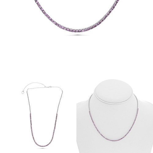 Round Pink Sapphire Necklace in 14KT Gold MN1025H