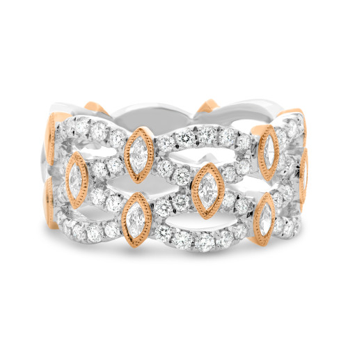 White & Rose Gold  Overlapping Diamond Band in 14KT Gold nr1061