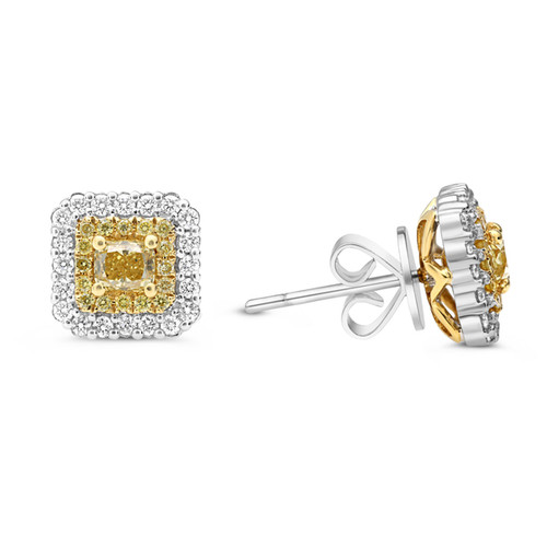 Radiant Fancy Yellow Diamond Earrings in 14KT Gold NE785