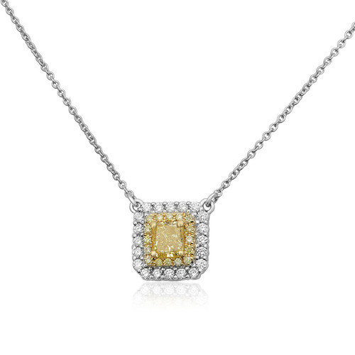 Cushion Fancy Yellow Diamond Necklace in 14KT Gold NN815C