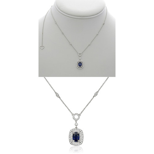 Double Halo Sapphire Drop Necklace in 14KT Gold KN5529