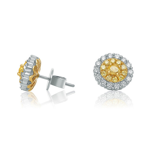 Cushion Fancy Yellow Diamond Earrings in 14KT Gold ne738a