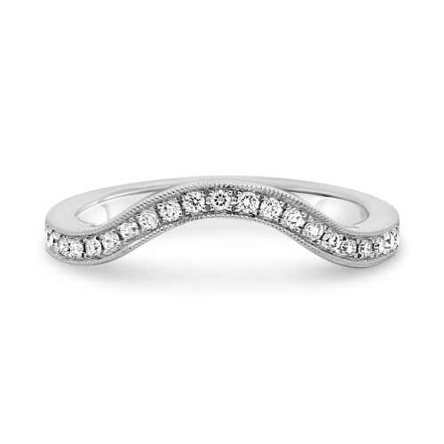 Curved White Gold Milgrain Diamond Band