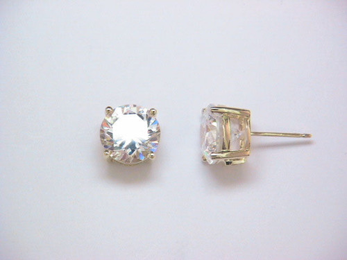 Sterling Silver  "Glamorous" Yellow Gold Plated 10Mm Cubic Zirconia Stud Earring