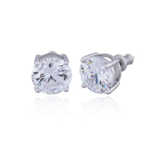 Sterling Silver  "Glamorous" Rhodium Plated 10Mm Cubic Zirconia Stud Earring