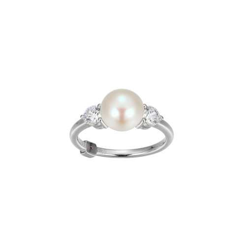 Sterling Silver  "Majestic" Rhodium Plated Genuine Fresh Water Pearl And Cubic Zirocnia Ring Sz 6