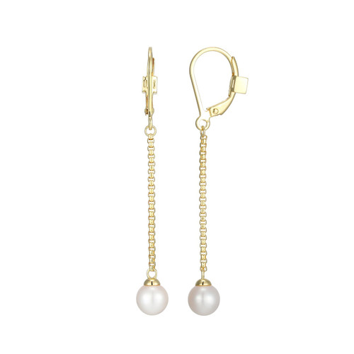 Sterling Silver  "Majestic" Yellow Gold Plated Genuine Fresh Water Pearl Drop Earring
