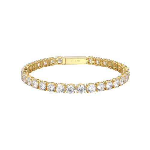 Sterling Silver  "Stardust" Yellow Gold  Plated 5Mm Cubic Zirconia Bracelet 7.25"