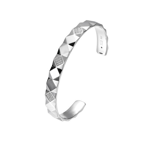 Sterling Silver  Elle "Captivate" Rhodium Plated And Cubic Zirconia Cuff Bracelet 6.5"