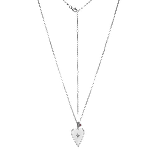 Sterling Silver  Elle"Long Love" Rhodium Plated Matt Finish Cubic Zirconia Heart Pendant On Oval Rolo Chain 32"+5"