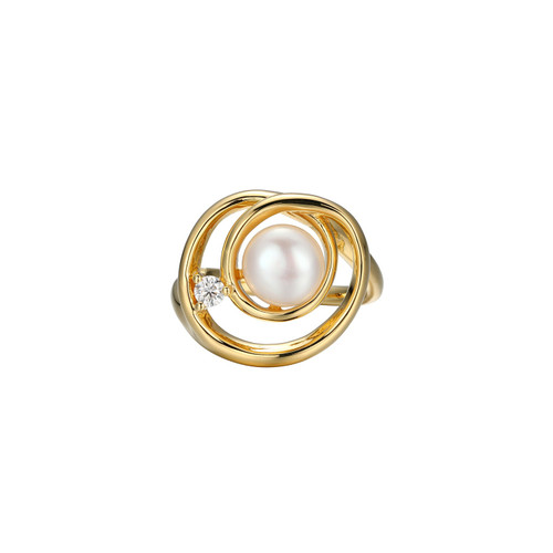 Sterling Silver  Elle "Satelite"Yellow Gold Plated Genuine Freshwater Pearl Ring Size 6