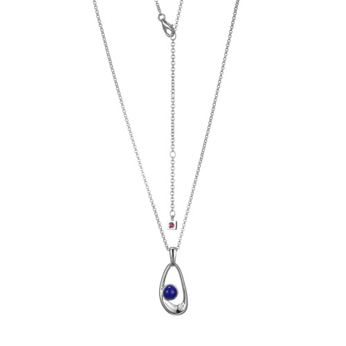 Sterling Silver  Elle "Satelite" Rhodium Plated Geniune Blue Opal And Moisterling Silver Anite  Pendant On Rolo Chain 17"+3"