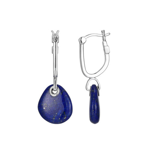 Sterling Silver  Elle "Pebble" Rhodium Plated Geniune Lapis Drop Earring