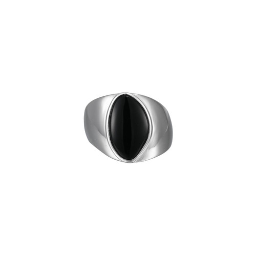 Sterling Silver  Elle "Pebble" Rhodium Plated Black Agate Ring Size 6