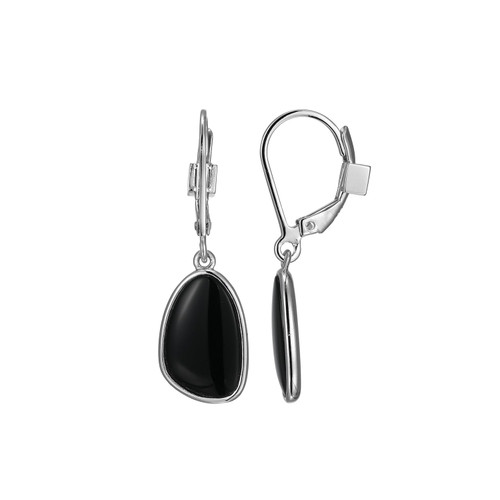 Sterling Silver  Elle "Pebble" Rhodium Plated Black Agate Bracelet Drop Earring