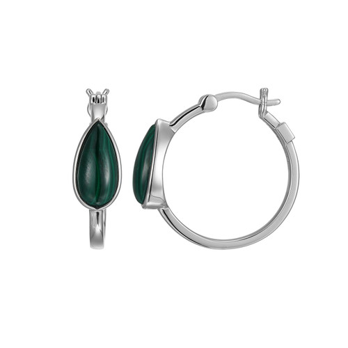 Sterling Silver  Elle "Ethereal Drops" Rhodium Plated Malachite Hoop Earring