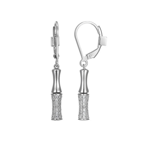 Sterling Silver  Elle "Bamboo" Rhodium Plated Cubic Zirconia Drop Earring