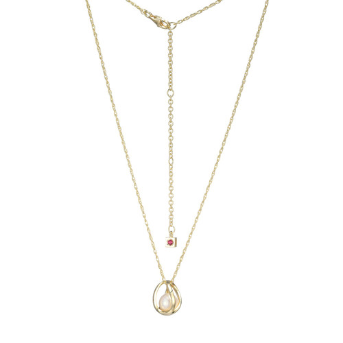 Sterling Silver  Elle "Luna" Yellow Gold Plated Large Pearl Drop Necklace On Rope Chain 17" + 3"
