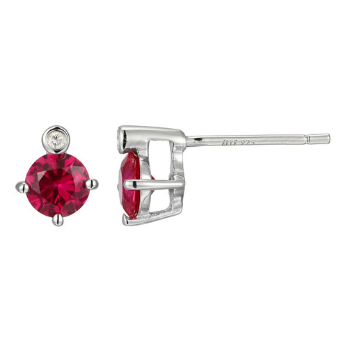 Sterling Silver  Elle "Birthstone" Rhodium Plated Created Ruby And Lab Grown Diamond 2-1Pt(F/C H-I/I1) Post  Stud Earring