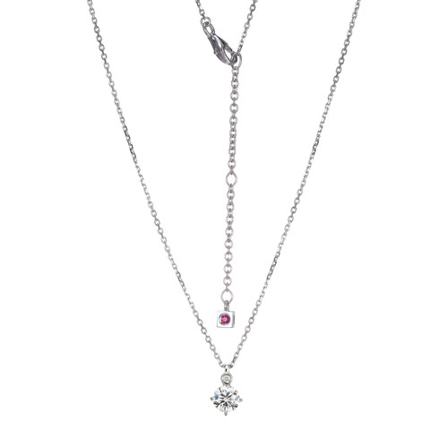 Sterling Silver  Elle "Birthstone" Rhodium Plated Genuine Moisterling Silver Anite With Lab Grown Diamond 1-2Pt(F/C H-I/I1) On Faceted Diamond Cut Cable Chain 17" + 2"