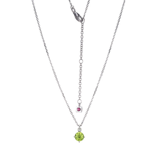 Sterling Silver  Elle "Birthstone" Rhodium Plated Genuine Peridot With Lab Grown Diamond 1-2Pt(F/C H-I/I1) On Faceted Diamond Cut Cable Chain 17" + 2"