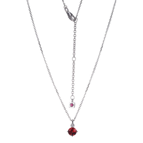 Sterling Silver  Elle "Birthstone" Rhodium Plated Genuine Garnet With Lab Grown Diamond 1-2Pt(F/C H-I/I1) On Faceted Diamond Cut Cable Chain 17" + 2"