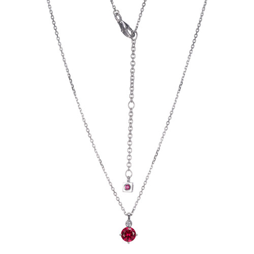 Sterling Silver  Elle "Birthstone" Rhodium Plated Created Ruby With Lab Grown Diamond 1-2Pt(F/C H-I/I1) On Faceted Diamond Cut Cable Chain 17" + 2"