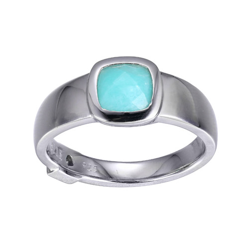 (Xwwelle)Sterling Silver  Rhod Pltd Ring G Peru Amazonite (F-C)Cushion 6Mm #6