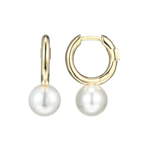 Sterling Silver  Elle " Simpatico" Gold Plated 8Mm White Shell Pearl Drop Hoop Earring 12Mm