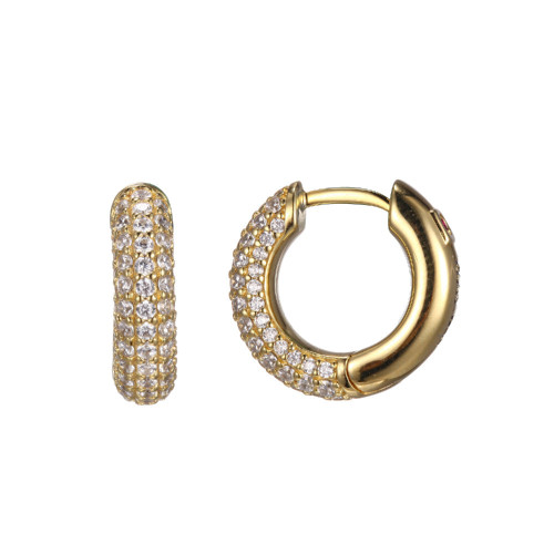 Sterling Silver  Elle "Stardust" Gold Plated Earring Cz 14Mm Round Hoop