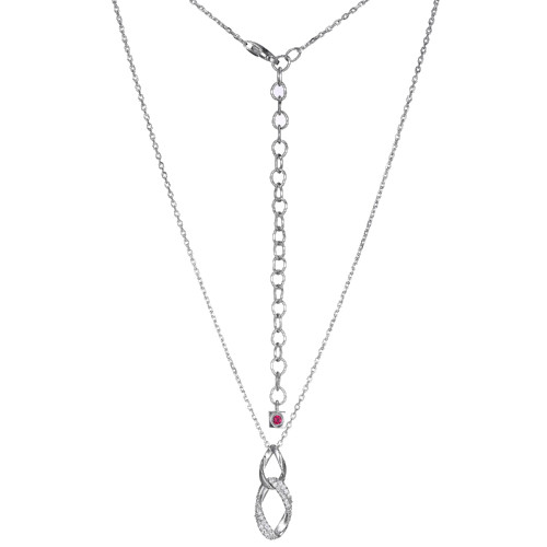 Sterling Silver  Elle "Ovation" Rhodium Plated Oval Link With Pave Cz Necklace 17"+3" Extension