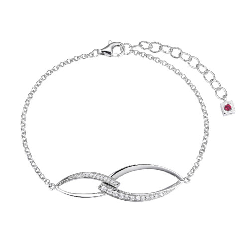 Sterling Silver  Elle "Swing" Rhodium Plated Interlocking Marquise Link & Pave Cz Bracelet 6.5"+1.5" Extension