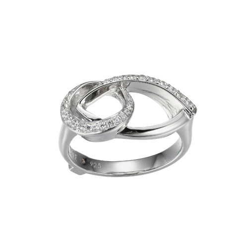 Sterling Silver  Elle "Swing" Rhodium Plated Interlocking Marquise & Oval Link Pave Cz Open Ring Size 6