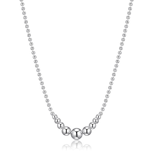 Sterling Silver Graduated Bead (5, 4, 3.5, 2.5 & 2Mm) Necklace, Measures 16" Long, Plus 3" Extender For Adjustable Length, Rhodium Plated