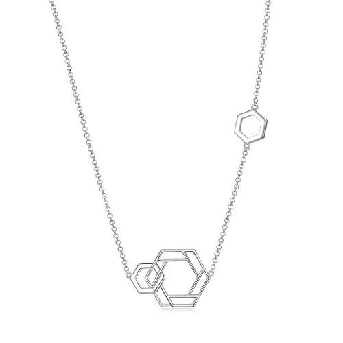 Sterling Silver Intertwined Hexagon (24X17Mm) Necklace, Measures 16" Long, Plus 2" Extender For Adjustable Length, Rhodium Plated