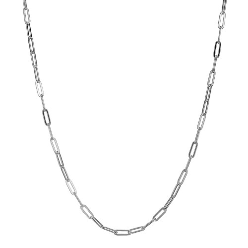 Sterling Silver Necklace Made Of Paperclip Chain (3Mm), Measures 17" Long, Plus 2" Extender For Adjustable Length, Rhodium Plated