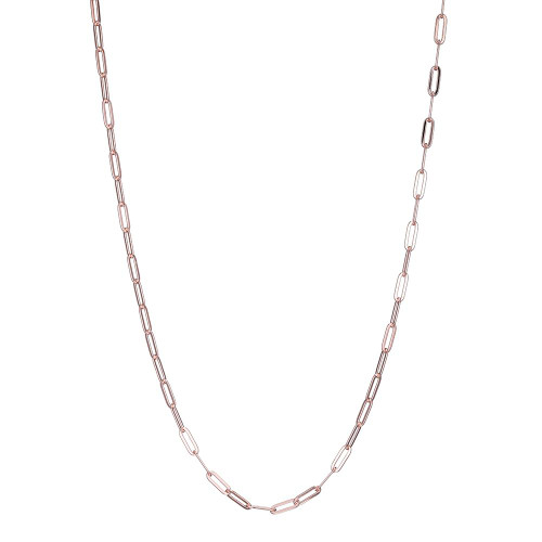 Sterling Silver Necklace Made Of Paperclip Chain (3Mm), Measures 24" Long, Rose Gold Plated